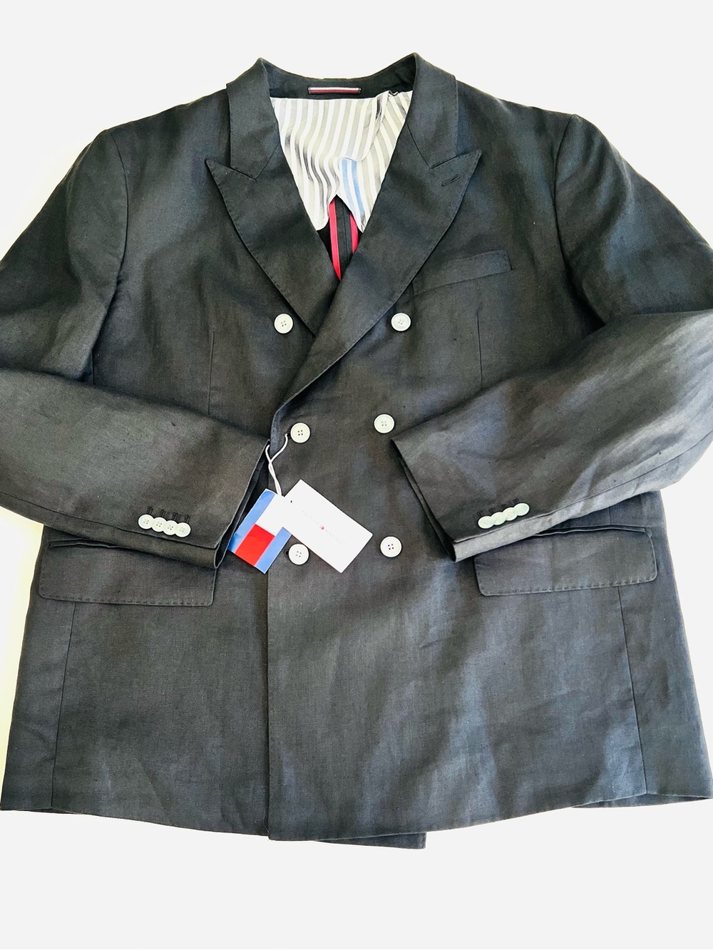 NWT. Linen, Tommy Hilfiger Black Double-Breasted Blazer